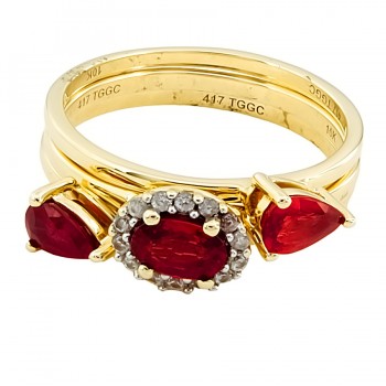 9ct gold Ruby / Cubic Zirconia set of three Ring size N